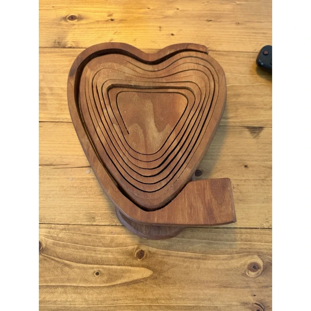 Vintage Collapsible Wooden Heart Shaped Basket Si Stanley Folk Art Boho Trivet